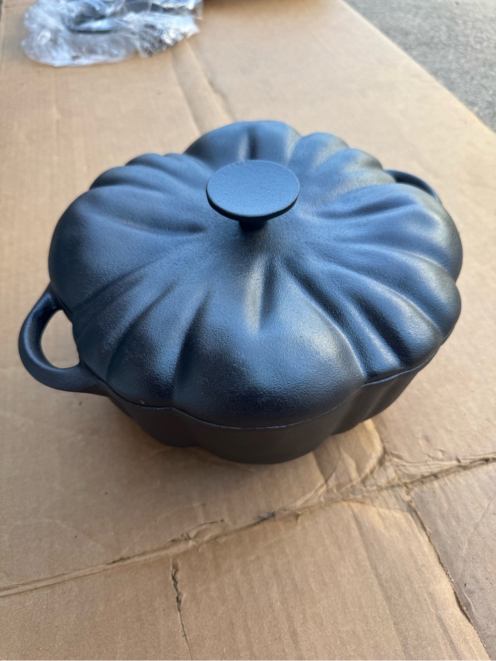 Black Pumpkin-Shaped Cast Iron Casserole with Lid